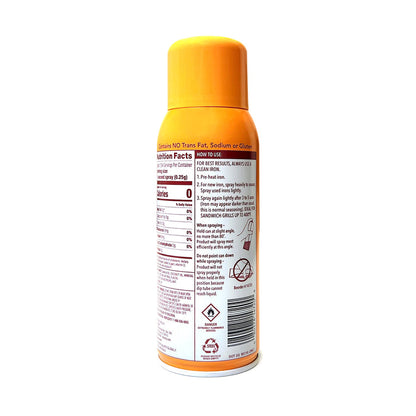 This is the back of the Grid Iron Non-Stick Spray can with how to use instructions.