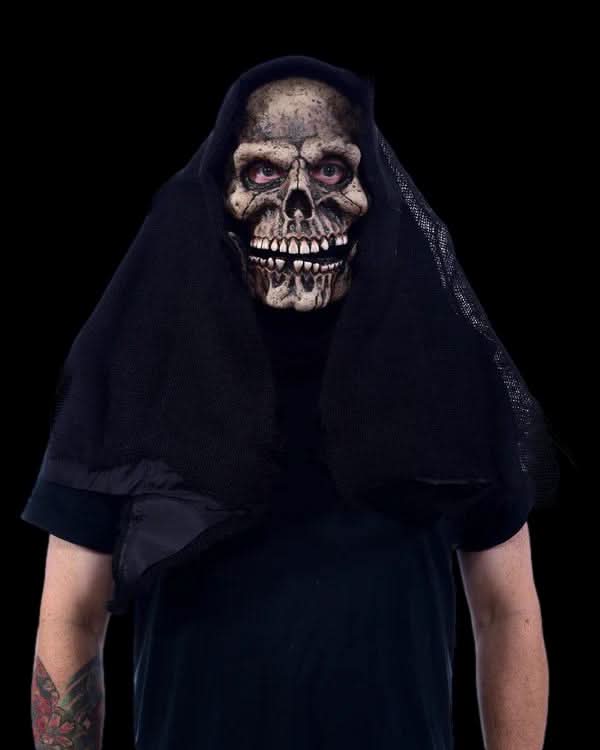 Grim Reaper Halloween mask with skull face, visible eye openings, and expressive latex detail