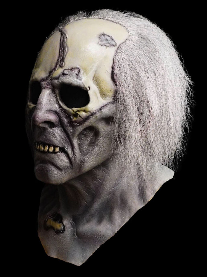 Scary drifter Halloween mask with hollow eyes, hand-painted latex skin, and wiry hair