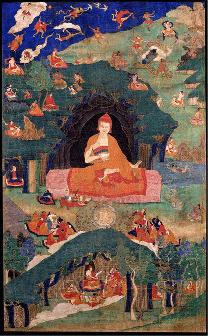 Guru Rinpoche Image - Tibetan thangka painting, front view