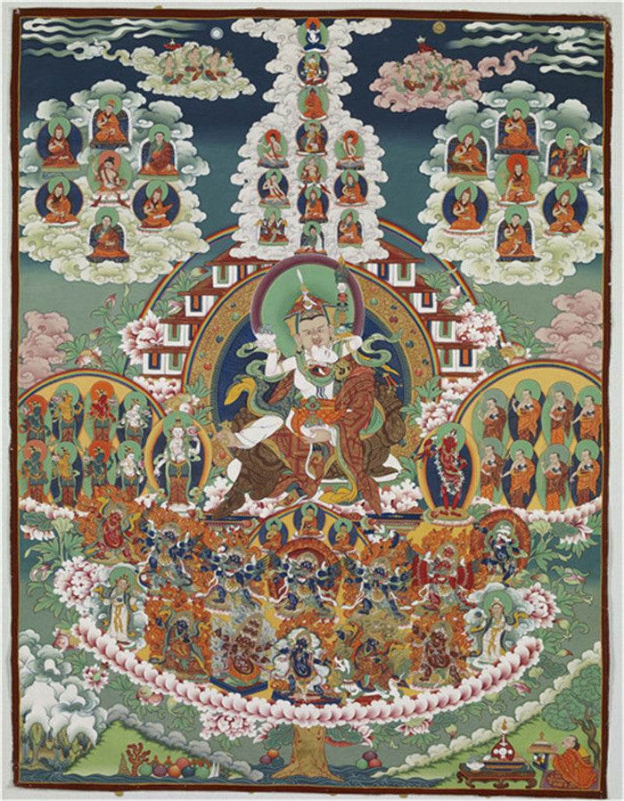 Guru Rinpoche's Refugee Tree Image - Tibetan thangka painting, front view