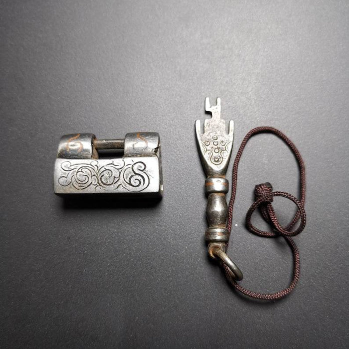 Iron Padlock Amulet, Mini Lock for Home Decor / Suitcase - Tibetan Buddhist amulet, front view