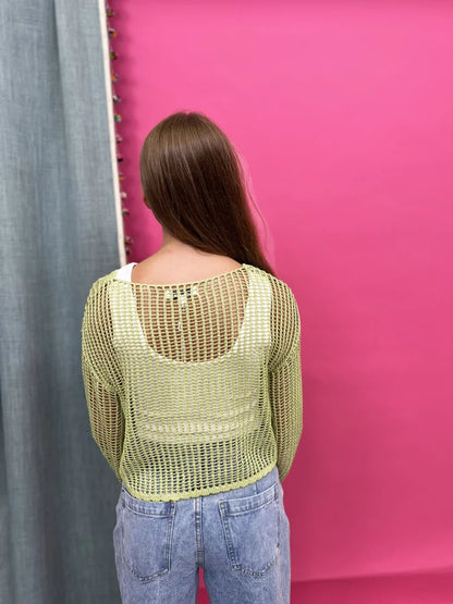 Caught Up Women's Crochet Long Sleeve Crop Top