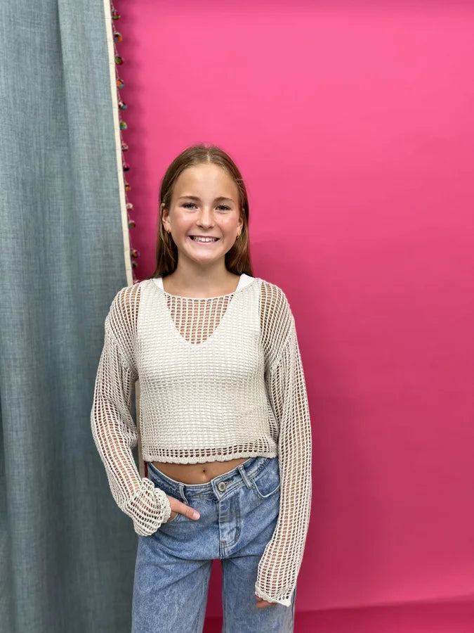 Caught Up Women's Crochet Long Sleeve Crop Top