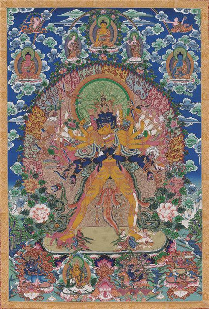 Kalacakravajra - 17th Century Old Version - Tibetan thangka painting, front view