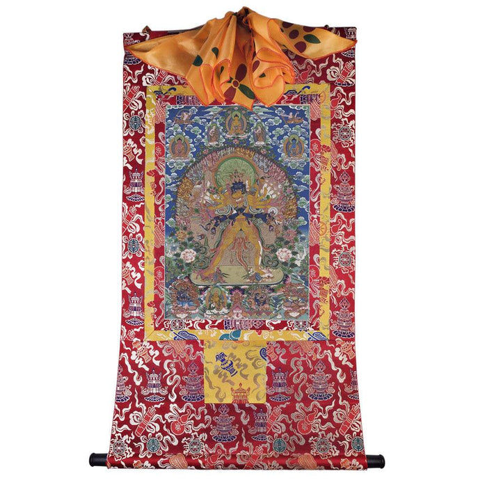 Kalacakravajra - 17th Century Old Version - Tibetan thangka painting, detailed view