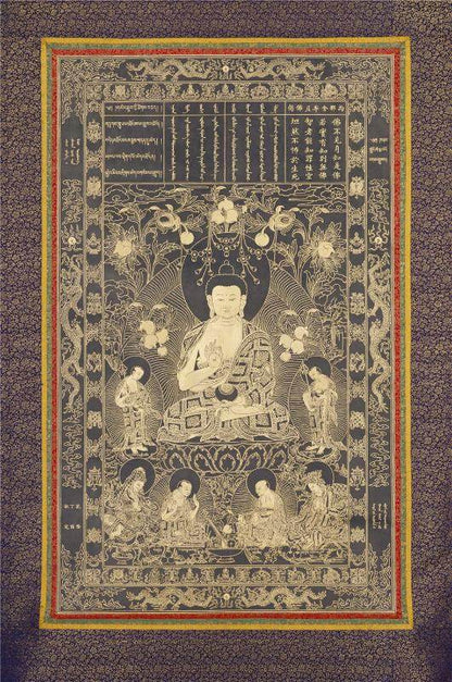 Kanakamuni Buddha - Tibetan thangka painting, front view