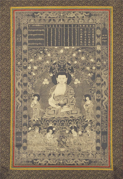 Krakucchanda Buddha - Tibetan thangka painting, front view