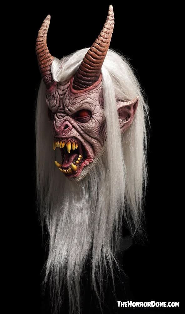 Krampus Mask side view showing hand-haired creature styling and scary Christmas demon face