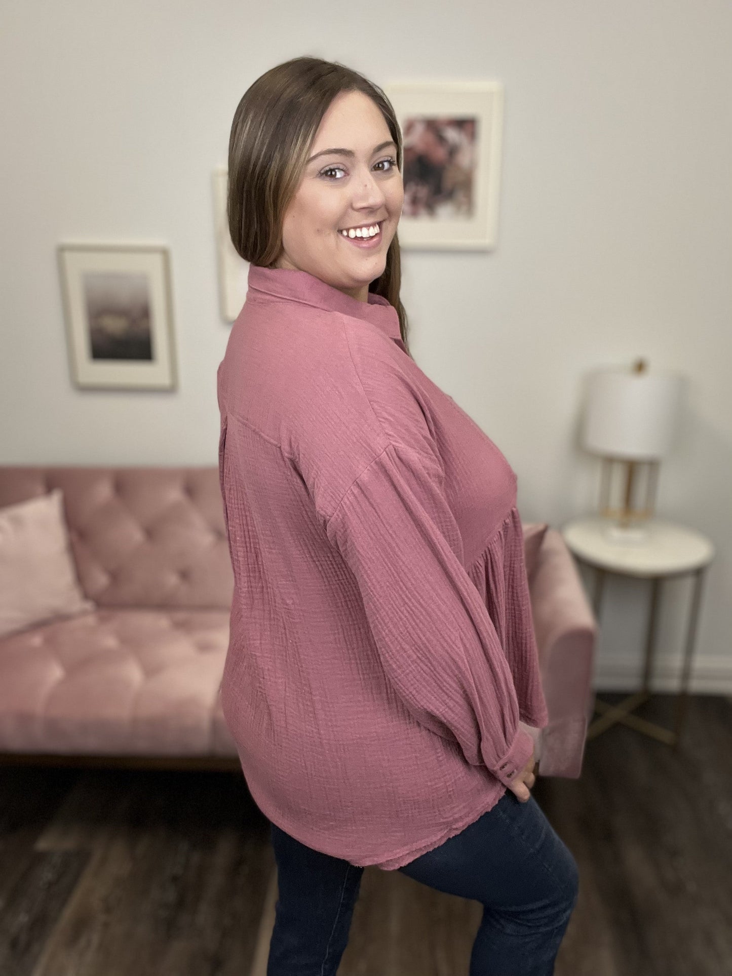 Gotta Move On Collar Button Up Women's Long Sleeve Top