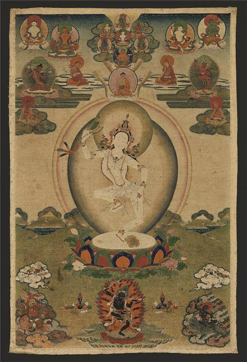 Machig Labdron - 16th Century Old Version - Tibetan thangka painting, front view