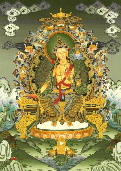 Maitreya - Future Buddha - Tibetan thangka painting, front view