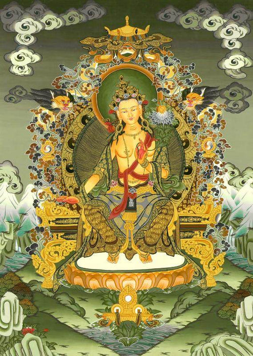 Maitreya - Future Buddha - Tibetan thangka painting, front view