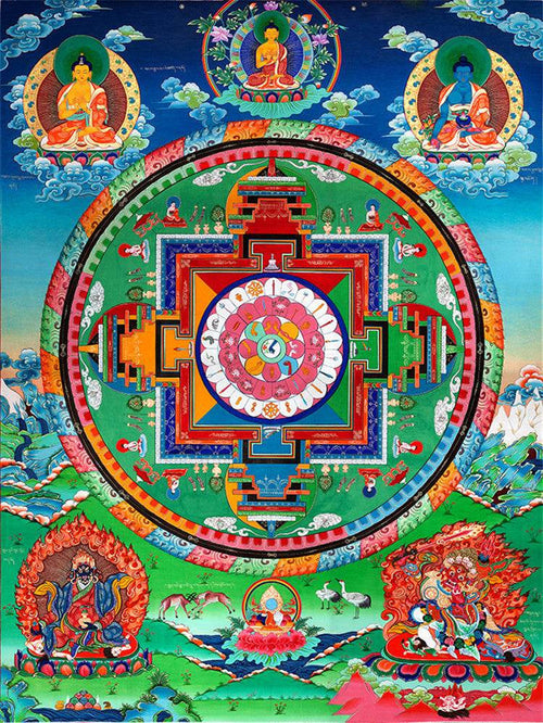 Mandala of Medicine Buddha - Tibetan thangka painting, front view