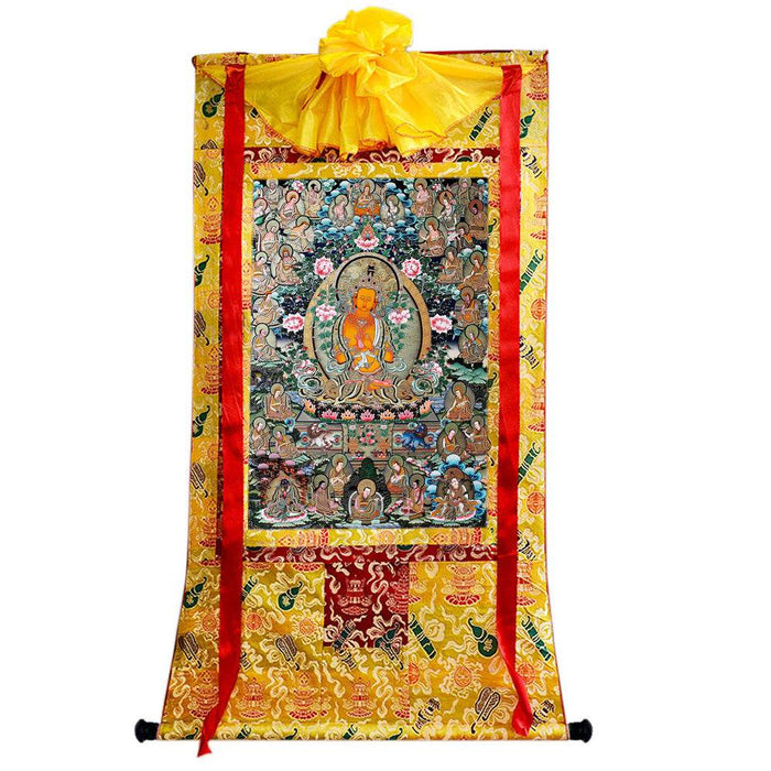 Manjusri Bodhisattva Preaching - Tibetan thangka painting, close-up detail