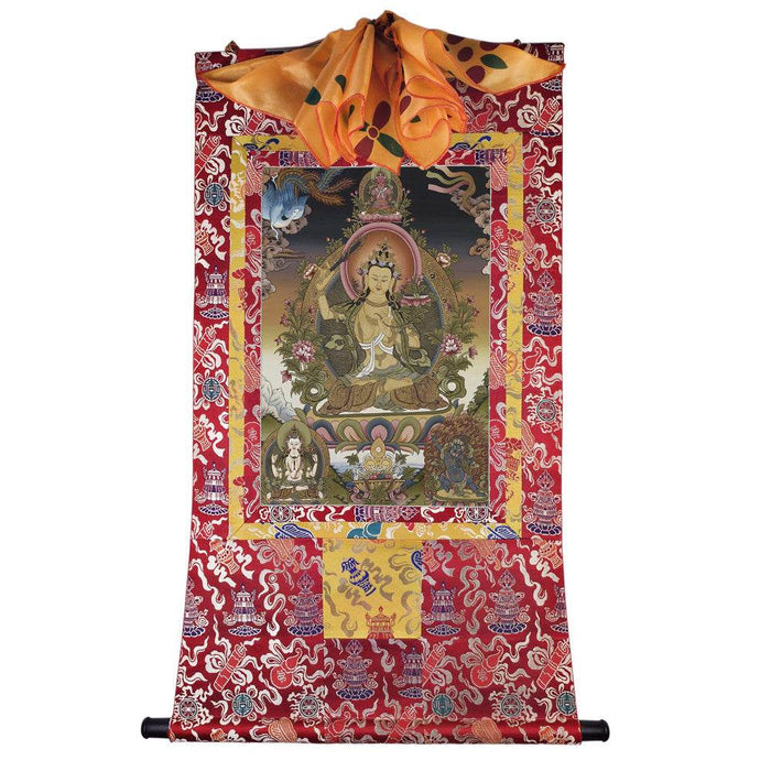 Manjusri - Tibetan thangka painting, detailed view