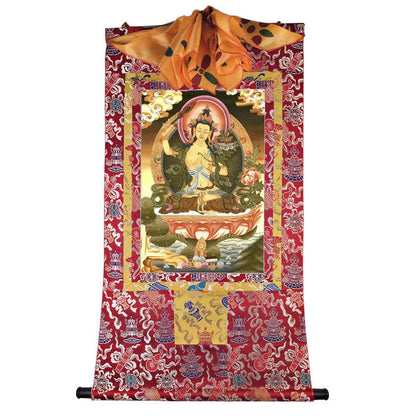 Manjusri - Tibetan thangka painting, detailed view