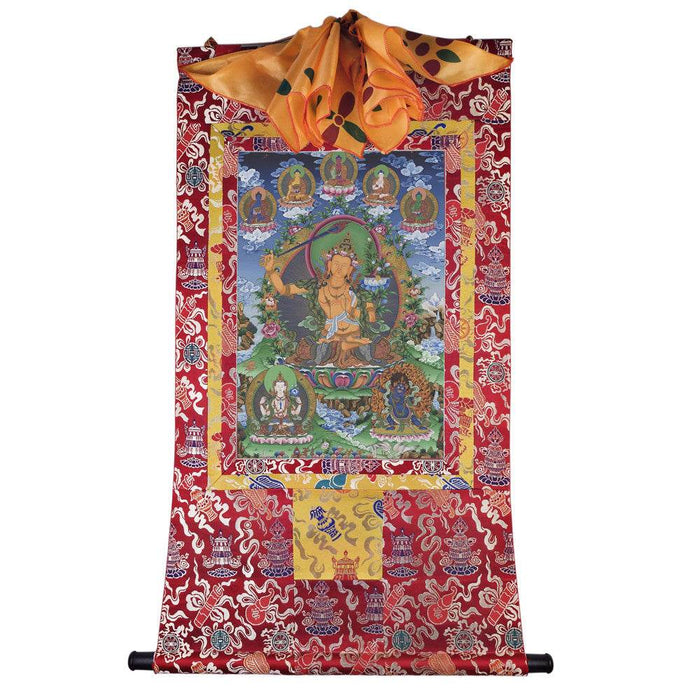 Manjusri - Tibetan thangka painting, detailed view