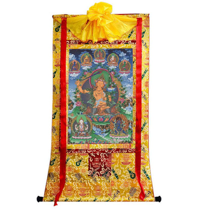 Manjusri - Tibetan thangka painting, close-up detail