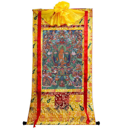 Manjusri - Tibetan thangka painting, close-up detail