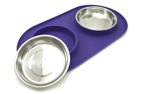 Messy Cats Double Stainless Steel Bowl with Silicone Mat Feeder