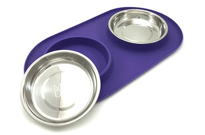 Messy Cats Double Stainless Steel Bowl with Silicone Mat Feeder