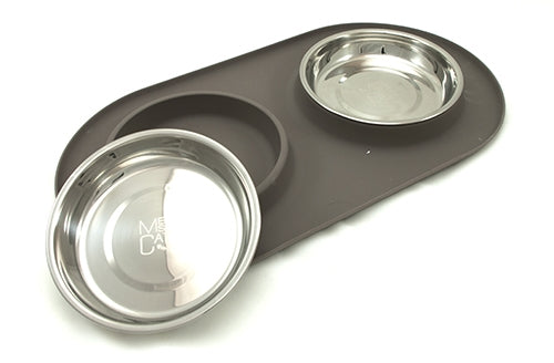 Messy Cats Double Stainless Steel Bowl with Silicone Mat Feeder
