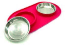 Messy Cats Double Stainless Steel Bowl with Silicone Mat Feeder