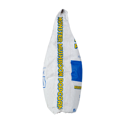 Side view of 35-pound bag of Monster Mushroom popcorn