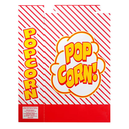 back view of diagonal red striped popcorn box
