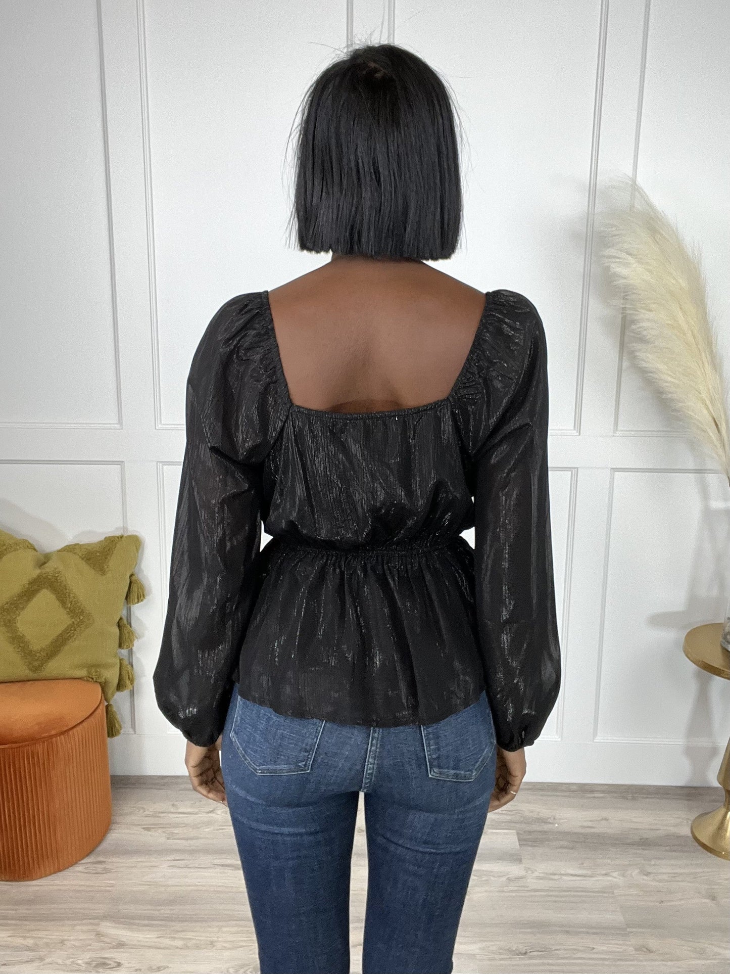 Star Struck At Midnight Women's Square Neck Long Sleeve Top