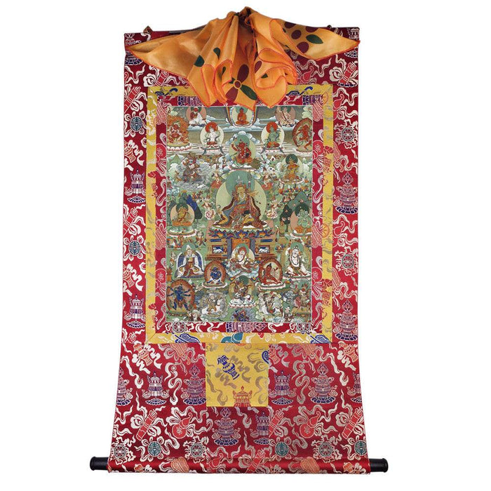 Padmasambhava - Guru Rinpoche - Tibetan thangka painting, detailed view