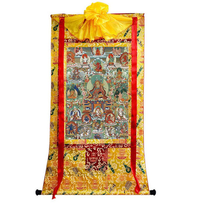 Padmasambhava - Guru Rinpoche - Tibetan thangka painting, close-up detail