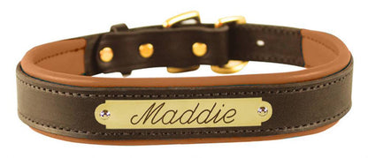 Perri's Brown Engraved Padded Leather Dog Collar- with colorful padding- USA made