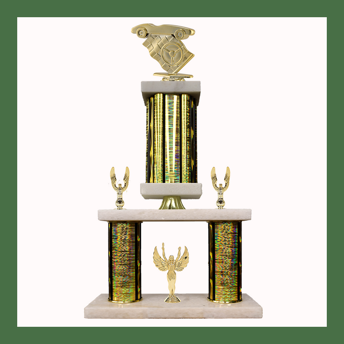 Pinewood Derby Marble Mini Two Poster Pedestal Trophy