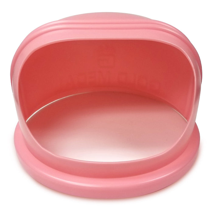 front view of curved pink enclosed plastic bubble for cotton candy machines