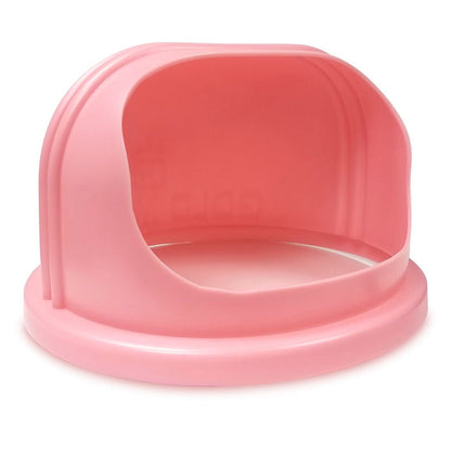 angled view of curved pink enclosed plastic bubble for cotton candy machines