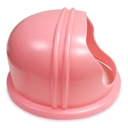 side view of curved pink enclosed plastic bubble for cotton candy machines