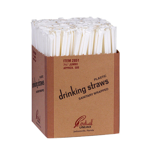 Box of wrapped drinking straws.