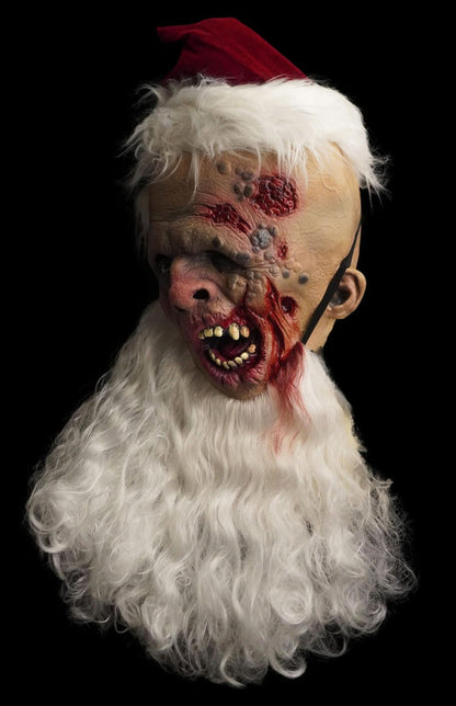 Scary Santa Halloween mask with crazed Christmas horror design and full over-the-head fit