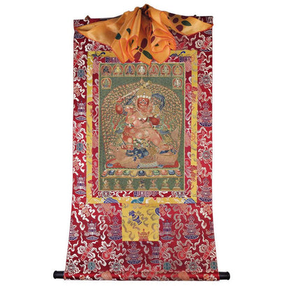 Rakta Yamari - 13th Century Old Version - Tibetan thangka painting, detailed view