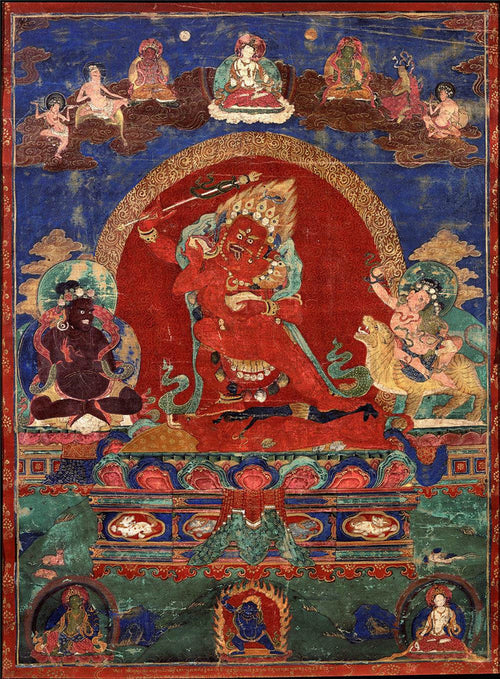 Rakta Yamari-Krodharaja - 15th Century Old Version - Tibetan thangka painting, front view