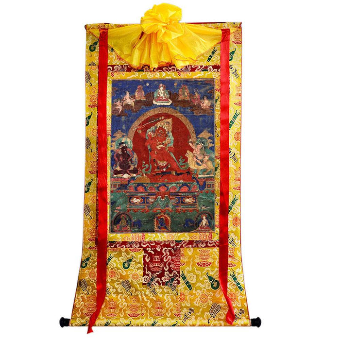 Rakta Yamari-Krodharaja - 15th Century Old Version - Tibetan thangka painting, close-up detail