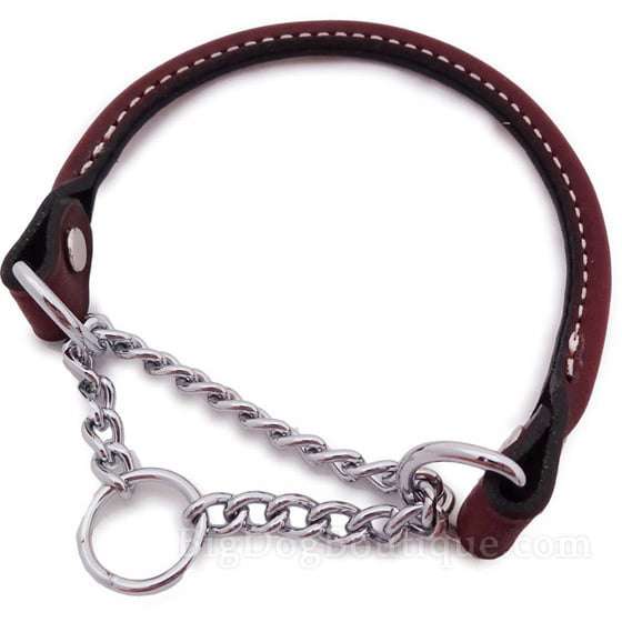 Rolled Leather Martingale with chain- USA made luxury training collar