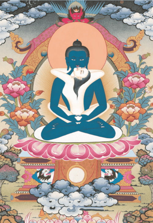 Samantabhadra in Yab Yum - Tibetan thangka painting, front view