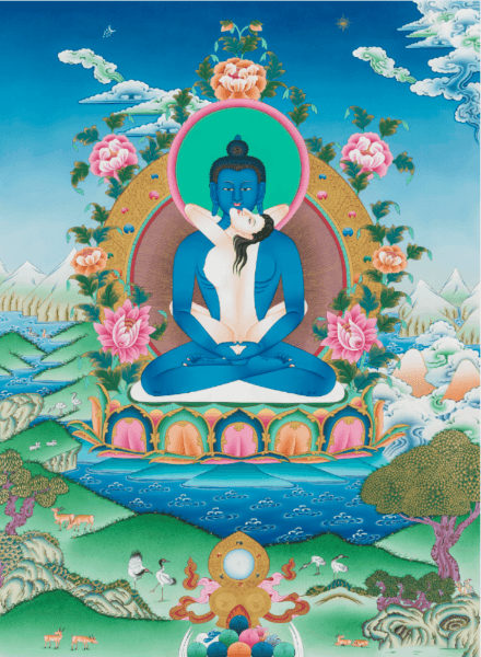 Samantabhadra in Yab Yum - Tibetan thangka painting, front view