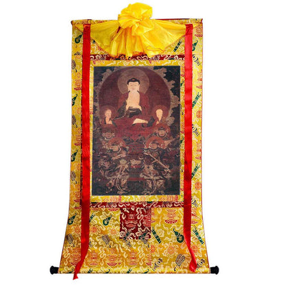 Shakyamuni and the Four Heavenly Kings - Tibetan thangka painting, close-up detail