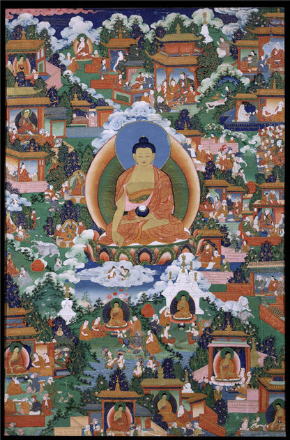 Shakyamuni Pure Land Thangka - Tibetan thangka painting, front view