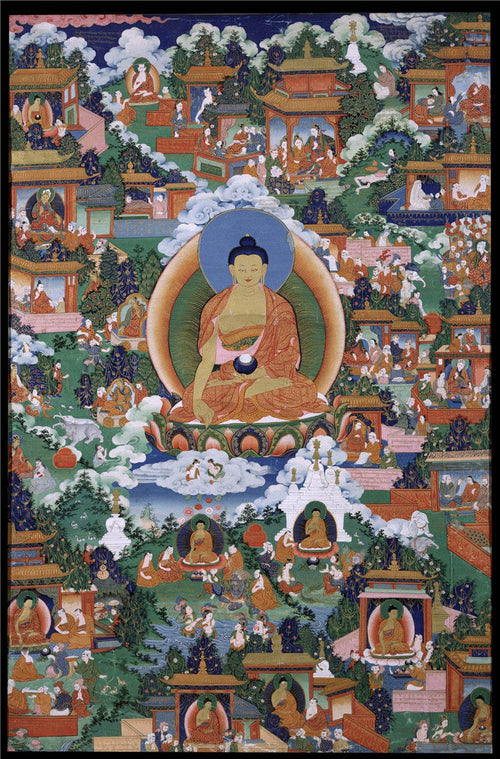 Shakyamuni Pure Land Thangka - Tibetan thangka painting, front view