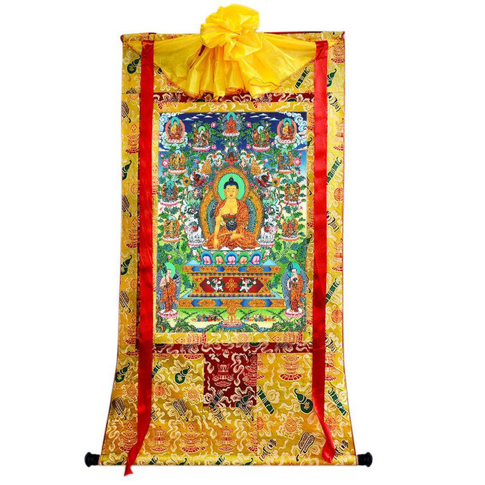 Shakyamuni Thangka - Hand Framed Giclee Printed Tibetan Art - Tibetan thangka painting, close-up detail